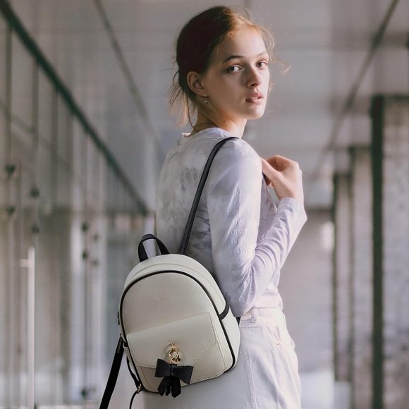 ECOSUSI Cute Bowknot Small Backpack Ladies Leather Satchel Bag with Charm Tassel main image 6